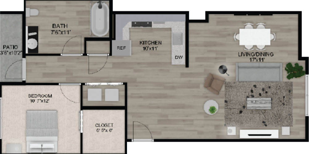 Vertisee Heights Apartments - One Bedroom Floor Plan